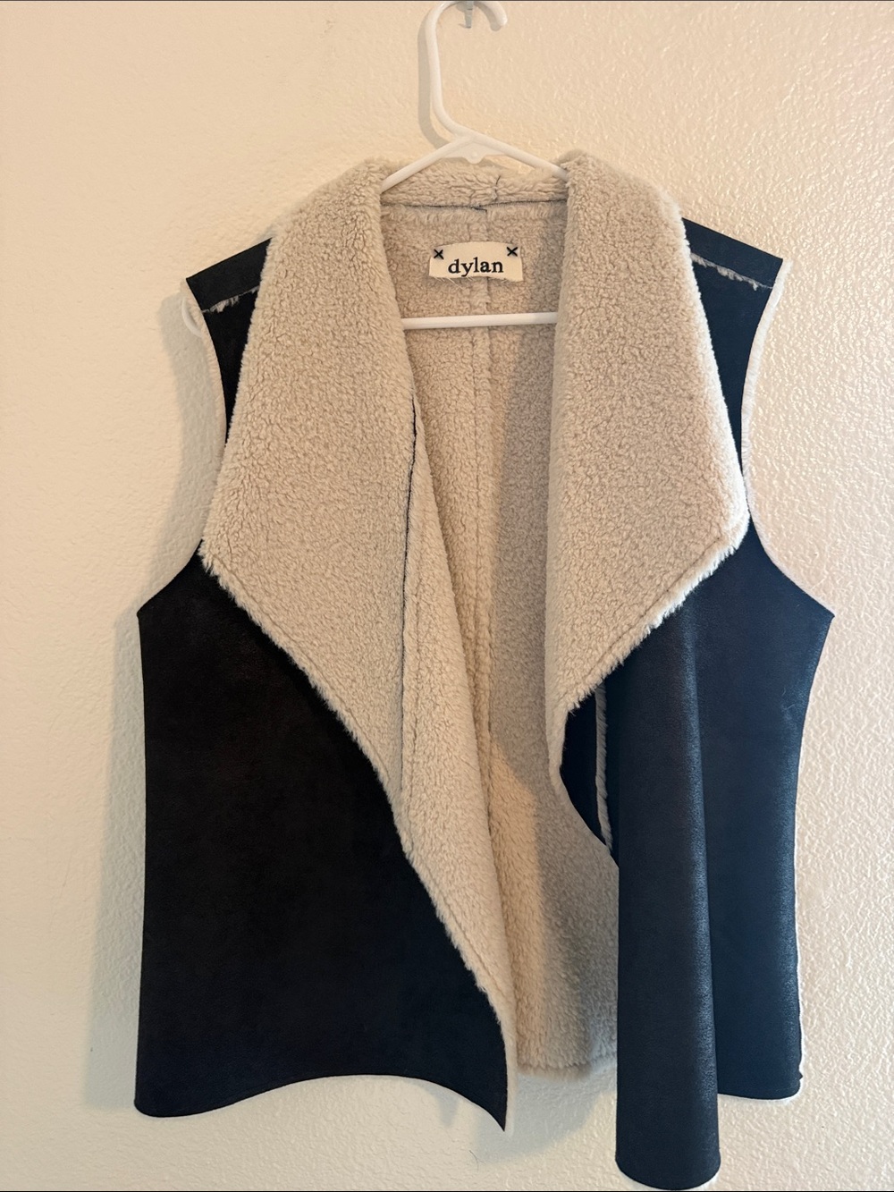 dylan Black Exterior with Cream Faux Shearling Draped Vest